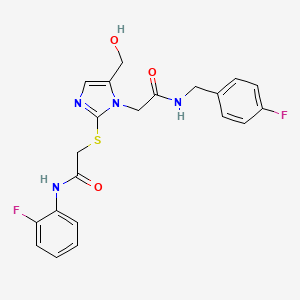 molecular formula C21H20F2N4O3S B6568858 N-(2-fluorophenyl)-2-{[1-({[(4-fluorophenyl)methyl]carbamoyl}methyl)-5-(hydroxymethyl)-1H-imidazol-2-yl]sulfanyl}acetamide CAS No. 921504-85-0