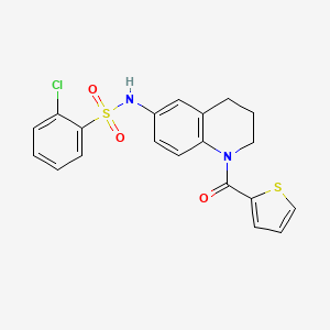 molecular formula C20H17ClN2O3S2 B6568881 2-chloro-N-[1-(thiophene-2-carbonyl)-1,2,3,4-tetrahydroquinolin-6-yl]benzene-1-sulfonamide CAS No. 946333-73-9