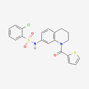molecular formula C20H17ClN2O3S2 B6568883 2-chloro-N-[1-(thiophene-2-carbonyl)-1,2,3,4-tetrahydroquinolin-7-yl]benzene-1-sulfonamide CAS No. 946220-71-9