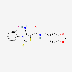 molecular formula C18H14FN3O3S2 B6568919 4-amino-N-[(2H-1,3-benzodioxol-5-yl)methyl]-3-(2-fluorophenyl)-2-sulfanylidene-2,3-dihydro-1,3-thiazole-5-carboxamide CAS No. 1021264-12-9
