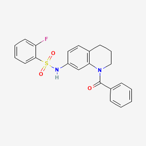 molecular formula C22H19FN2O3S B6569013 N-(1-benzoyl-1,2,3,4-tetrahydroquinolin-7-yl)-2-fluorobenzene-1-sulfonamide CAS No. 946220-99-1