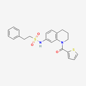molecular formula C22H22N2O3S2 B6569244 2-phenyl-N-[1-(thiophene-2-carbonyl)-1,2,3,4-tetrahydroquinolin-7-yl]ethane-1-sulfonamide CAS No. 946369-97-7