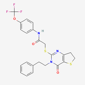 molecular formula C23H20F3N3O3S2 B6569273 2-{[4-oxo-3-(2-phenylethyl)-3H,4H,6H,7H-thieno[3,2-d]pyrimidin-2-yl]sulfanyl}-N-[4-(trifluoromethoxy)phenyl]acetamide CAS No. 877652-42-1