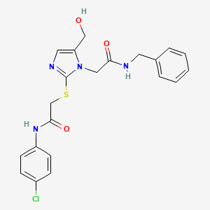 molecular formula C21H21ClN4O3S B6569320 2-({1-[(benzylcarbamoyl)methyl]-5-(hydroxymethyl)-1H-imidazol-2-yl}sulfanyl)-N-(4-chlorophenyl)acetamide CAS No. 921886-41-1