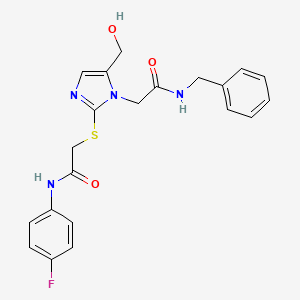 molecular formula C21H21FN4O3S B6569323 2-({1-[(benzylcarbamoyl)methyl]-5-(hydroxymethyl)-1H-imidazol-2-yl}sulfanyl)-N-(4-fluorophenyl)acetamide CAS No. 921886-14-8