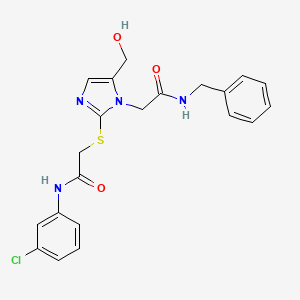 molecular formula C21H21ClN4O3S B6569334 2-({1-[(benzylcarbamoyl)methyl]-5-(hydroxymethyl)-1H-imidazol-2-yl}sulfanyl)-N-(3-chlorophenyl)acetamide CAS No. 921503-99-3