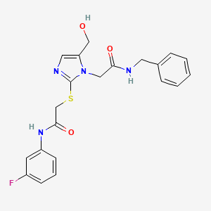 molecular formula C21H21FN4O3S B6569335 2-({1-[(benzylcarbamoyl)methyl]-5-(hydroxymethyl)-1H-imidazol-2-yl}sulfanyl)-N-(3-fluorophenyl)acetamide CAS No. 921503-63-1