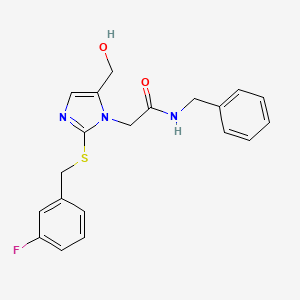 molecular formula C20H20FN3O2S B6569341 N-benzyl-2-(2-{[(3-fluorophenyl)methyl]sulfanyl}-5-(hydroxymethyl)-1H-imidazol-1-yl)acetamide CAS No. 921886-30-8