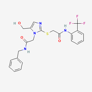 molecular formula C22H21F3N4O3S B6569345 2-({1-[(benzylcarbamoyl)methyl]-5-(hydroxymethyl)-1H-imidazol-2-yl}sulfanyl)-N-[2-(trifluoromethyl)phenyl]acetamide CAS No. 921886-20-6