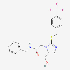 molecular formula C21H20F3N3O2S B6569361 N-benzyl-2-[5-(hydroxymethyl)-2-({[4-(trifluoromethyl)phenyl]methyl}sulfanyl)-1H-imidazol-1-yl]acetamide CAS No. 921886-35-3