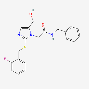 molecular formula C20H20FN3O2S B6569385 N-benzyl-2-(2-{[(2-fluorophenyl)methyl]sulfanyl}-5-(hydroxymethyl)-1H-imidazol-1-yl)acetamide CAS No. 921846-91-5