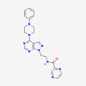 molecular formula C22H23N9O B6569483 N-{2-[4-(4-phenylpiperazin-1-yl)-1H-pyrazolo[3,4-d]pyrimidin-1-yl]ethyl}pyrazine-2-carboxamide CAS No. 1021228-77-2