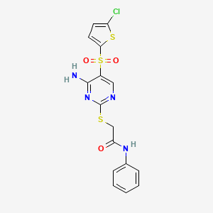molecular formula C16H13ClN4O3S3 B6569487 2-({4-amino-5-[(5-chlorothiophen-2-yl)sulfonyl]pyrimidin-2-yl}sulfanyl)-N-phenylacetamide CAS No. 1021251-90-0