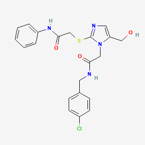 molecular formula C21H21ClN4O3S B6569488 2-{[1-({[(4-chlorophenyl)methyl]carbamoyl}methyl)-5-(hydroxymethyl)-1H-imidazol-2-yl]sulfanyl}-N-phenylacetamide CAS No. 921876-22-4