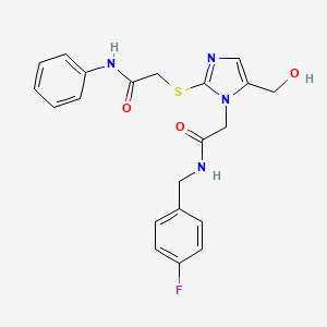 molecular formula C21H21FN4O3S B6569494 2-{[1-({[(4-fluorophenyl)methyl]carbamoyl}methyl)-5-(hydroxymethyl)-1H-imidazol-2-yl]sulfanyl}-N-phenylacetamide CAS No. 921801-88-9