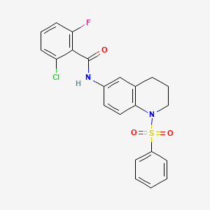 molecular formula C22H18ClFN2O3S B6569591 N-[1-(benzenesulfonyl)-1,2,3,4-tetrahydroquinolin-6-yl]-2-chloro-6-fluorobenzamide CAS No. 946211-62-7