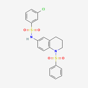 molecular formula C21H19ClN2O4S2 B6569613 N-[1-(benzenesulfonyl)-1,2,3,4-tetrahydroquinolin-6-yl]-3-chlorobenzene-1-sulfonamide CAS No. 946283-12-1