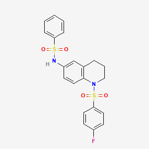 molecular formula C21H19FN2O4S2 B6569649 N-[1-(4-fluorobenzenesulfonyl)-1,2,3,4-tetrahydroquinolin-6-yl]benzenesulfonamide CAS No. 946346-12-9