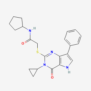 molecular formula C22H24N4O2S B6569697 N-cyclopentyl-2-({3-cyclopropyl-4-oxo-7-phenyl-3H,4H,5H-pyrrolo[3,2-d]pyrimidin-2-yl}sulfanyl)acetamide CAS No. 1021221-84-0