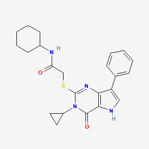 molecular formula C23H26N4O2S B6569713 N-cyclohexyl-2-({3-cyclopropyl-4-oxo-7-phenyl-3H,4H,5H-pyrrolo[3,2-d]pyrimidin-2-yl}sulfanyl)acetamide CAS No. 1021258-56-9
