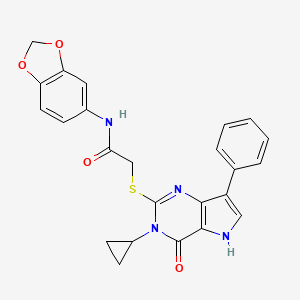 molecular formula C24H20N4O4S B6569731 N-(2H-1,3-benzodioxol-5-yl)-2-({3-cyclopropyl-4-oxo-7-phenyl-3H,4H,5H-pyrrolo[3,2-d]pyrimidin-2-yl}sulfanyl)acetamide CAS No. 1021221-59-9