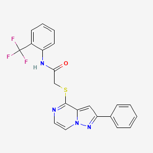 molecular formula C21H15F3N4OS B6569758 2-({2-phenylpyrazolo[1,5-a]pyrazin-4-yl}sulfanyl)-N-[2-(trifluoromethyl)phenyl]acetamide CAS No. 1021252-06-1