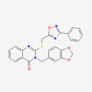 molecular formula C25H18N4O4S B6569766 3-[(2H-1,3-benzodioxol-5-yl)methyl]-2-{[(3-phenyl-1,2,4-oxadiazol-5-yl)methyl]sulfanyl}-3,4-dihydroquinazolin-4-one CAS No. 1021252-65-2