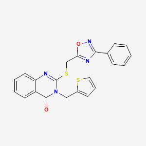 molecular formula C22H16N4O2S2 B6569774 2-{[(3-phenyl-1,2,4-oxadiazol-5-yl)methyl]sulfanyl}-3-[(thiophen-2-yl)methyl]-3,4-dihydroquinazolin-4-one CAS No. 1021252-58-3