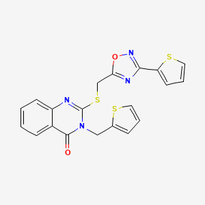 molecular formula C20H14N4O2S3 B6569856 2-({[3-(thiophen-2-yl)-1,2,4-oxadiazol-5-yl]methyl}sulfanyl)-3-[(thiophen-2-yl)methyl]-3,4-dihydroquinazolin-4-one CAS No. 1021252-46-9