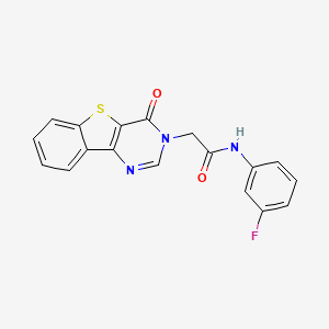 molecular formula C18H12FN3O2S B6569906 N-(3-fluorophenyl)-2-{6-oxo-8-thia-3,5-diazatricyclo[7.4.0.0^{2,7}]trideca-1(13),2(7),3,9,11-pentaen-5-yl}acetamide CAS No. 1021256-86-9