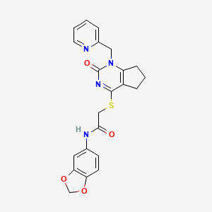 molecular formula C22H20N4O4S B6569955 N-(2H-1,3-benzodioxol-5-yl)-2-({2-oxo-1-[(pyridin-2-yl)methyl]-1H,2H,5H,6H,7H-cyclopenta[d]pyrimidin-4-yl}sulfanyl)acetamide CAS No. 933204-44-5