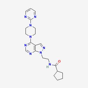 molecular formula C21H27N9O B6569971 N-(2-{4-[4-(pyrimidin-2-yl)piperazin-1-yl]-1H-pyrazolo[3,4-d]pyrimidin-1-yl}ethyl)cyclopentanecarboxamide CAS No. 1021226-59-4