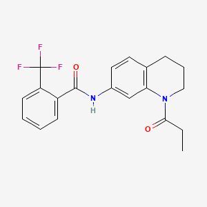 molecular formula C20H19F3N2O2 B6570122 N-(1-propanoyl-1,2,3,4-tetrahydroquinolin-7-yl)-2-(trifluoromethyl)benzamide CAS No. 946368-97-4