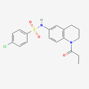 molecular formula C18H19ClN2O3S B6570378 4-chloro-N-(1-propanoyl-1,2,3,4-tetrahydroquinolin-6-yl)benzene-1-sulfonamide CAS No. 946211-13-8