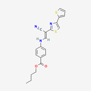 molecular formula C21H19N3O2S2 B6570588 butyl 4-{[(1E)-2-cyano-2-[4-(thiophen-2-yl)-1,3-thiazol-2-yl]eth-1-en-1-yl]amino}benzoate CAS No. 1021251-47-7
