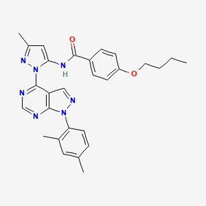 molecular formula C28H29N7O2 B6570637 4-butoxy-N-{1-[1-(2,4-dimethylphenyl)-1H-pyrazolo[3,4-d]pyrimidin-4-yl]-3-methyl-1H-pyrazol-5-yl}benzamide CAS No. 1005976-16-8