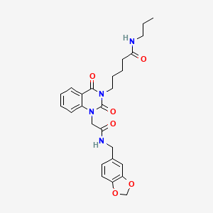 molecular formula C26H30N4O6 B6571039 5-[1-({[(2H-1,3-benzodioxol-5-yl)methyl]carbamoyl}methyl)-2,4-dioxo-1,2,3,4-tetrahydroquinazolin-3-yl]-N-propylpentanamide CAS No. 1021217-49-1