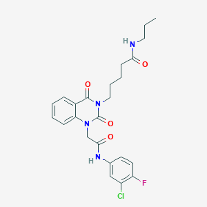 molecular formula C24H26ClFN4O4 B6571049 5-(1-{[(3-chloro-4-fluorophenyl)carbamoyl]methyl}-2,4-dioxo-1,2,3,4-tetrahydroquinazolin-3-yl)-N-propylpentanamide CAS No. 1021217-31-1