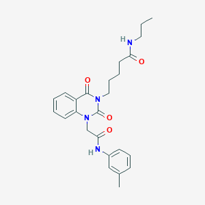 molecular formula C25H30N4O4 B6571052 5-(1-{[(3-methylphenyl)carbamoyl]methyl}-2,4-dioxo-1,2,3,4-tetrahydroquinazolin-3-yl)-N-propylpentanamide CAS No. 1021252-78-7