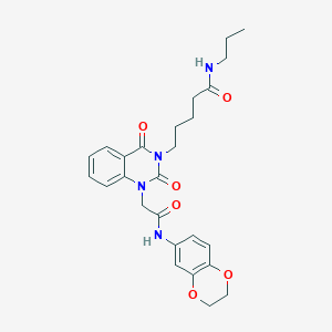 molecular formula C26H30N4O6 B6571059 5-(1-{[(2,3-dihydro-1,4-benzodioxin-6-yl)carbamoyl]methyl}-2,4-dioxo-1,2,3,4-tetrahydroquinazolin-3-yl)-N-propylpentanamide CAS No. 1021263-41-1