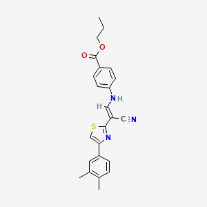 molecular formula C24H23N3O2S B6571075 propyl 4-{[(1E)-2-cyano-2-[4-(3,4-dimethylphenyl)-1,3-thiazol-2-yl]eth-1-en-1-yl]amino}benzoate CAS No. 1021230-72-7