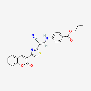 propyl 4-{[(1E)-2-cyano-2-[4-(2-oxo-2H-chromen-3-yl)-1,3-thiazol-2-yl]eth-1-en-1-yl]amino}benzoate
