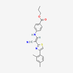 molecular formula C24H23N3O2S B6571105 propyl 4-{[(1E)-2-cyano-2-[4-(2,4-dimethylphenyl)-1,3-thiazol-2-yl]eth-1-en-1-yl]amino}benzoate CAS No. 1021230-69-2
