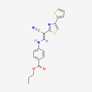 molecular formula C20H17N3O2S2 B6571109 propyl 4-{[(1E)-2-cyano-2-[4-(thiophen-2-yl)-1,3-thiazol-2-yl]eth-1-en-1-yl]amino}benzoate CAS No. 1021230-84-1