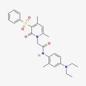 molecular formula C26H31N3O4S B6571811 2-[3-(benzenesulfonyl)-4,6-dimethyl-2-oxo-1,2-dihydropyridin-1-yl]-N-[4-(diethylamino)-2-methylphenyl]acetamide CAS No. 1021251-79-5