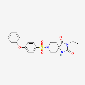 molecular formula C21H23N3O5S B6571885 3-ethyl-8-(4-phenoxybenzenesulfonyl)-1,3,8-triazaspiro[4.5]decane-2,4-dione CAS No. 1021214-51-6