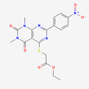 molecular formula C18H17N5O6S B6572130 ethyl 2-{[6,8-dimethyl-2-(4-nitrophenyl)-5,7-dioxo-5H,6H,7H,8H-[1,3]diazino[4,5-d]pyrimidin-4-yl]sulfanyl}acetate CAS No. 847190-74-3