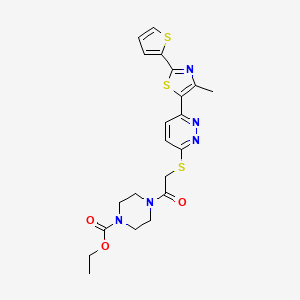 molecular formula C21H23N5O3S3 B6572142 ethyl 4-[2-({6-[4-methyl-2-(thiophen-2-yl)-1,3-thiazol-5-yl]pyridazin-3-yl}sulfanyl)acetyl]piperazine-1-carboxylate CAS No. 946237-36-1