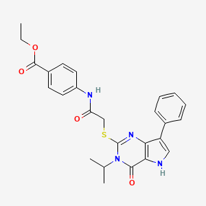 molecular formula C26H26N4O4S B6572225 ethyl 4-(2-{[4-oxo-7-phenyl-3-(propan-2-yl)-3H,4H,5H-pyrrolo[3,2-d]pyrimidin-2-yl]sulfanyl}acetamido)benzoate CAS No. 1021230-31-8