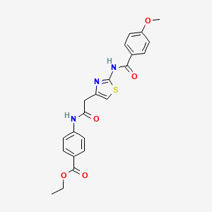 molecular formula C22H21N3O5S B6572248 ethyl 4-{2-[2-(4-methoxybenzamido)-1,3-thiazol-4-yl]acetamido}benzoate CAS No. 921792-29-2